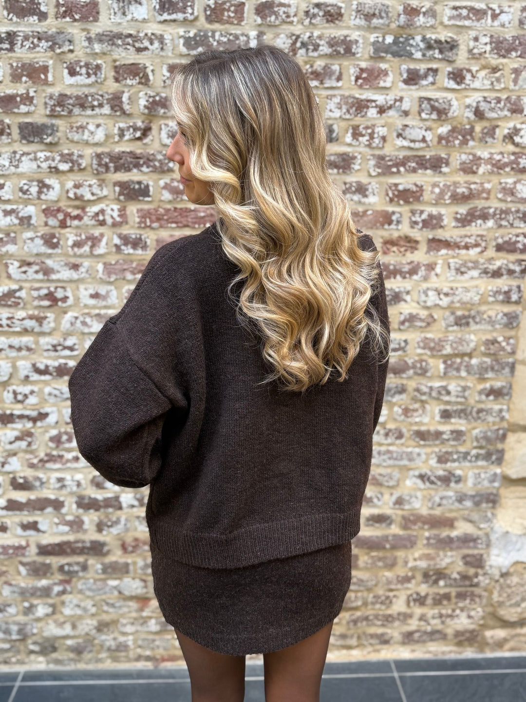 Set Jada Bruin - Gebreide Vest & Rok Set