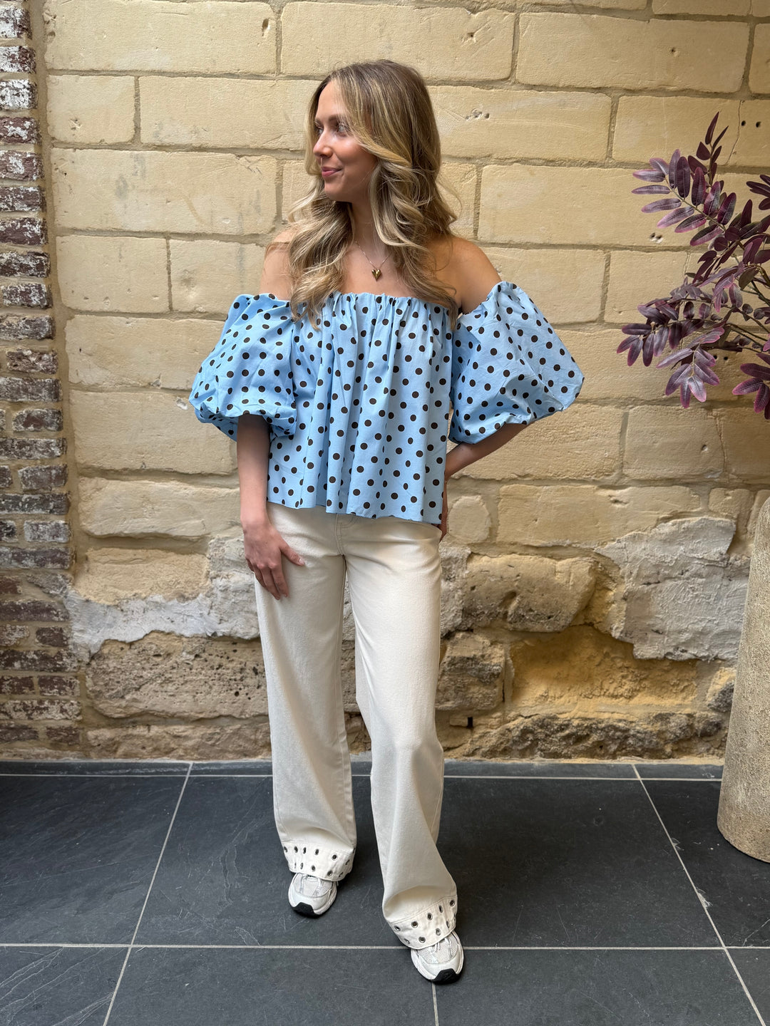 Top Britt Off-Shoulder Blauw