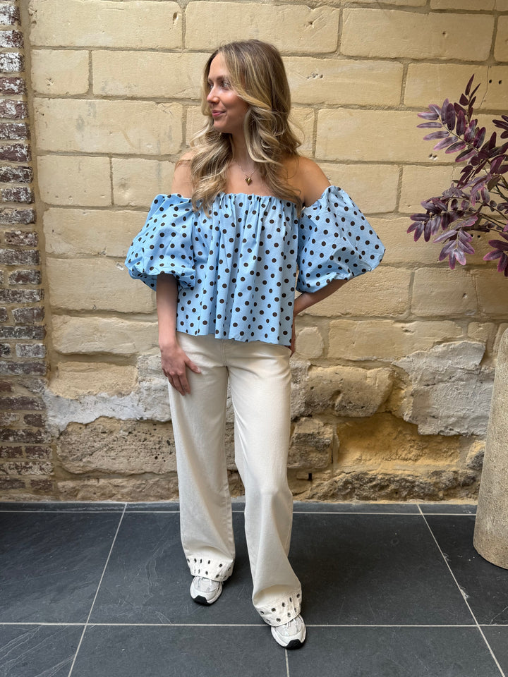 Top Britt Off-Shoulder Blauw