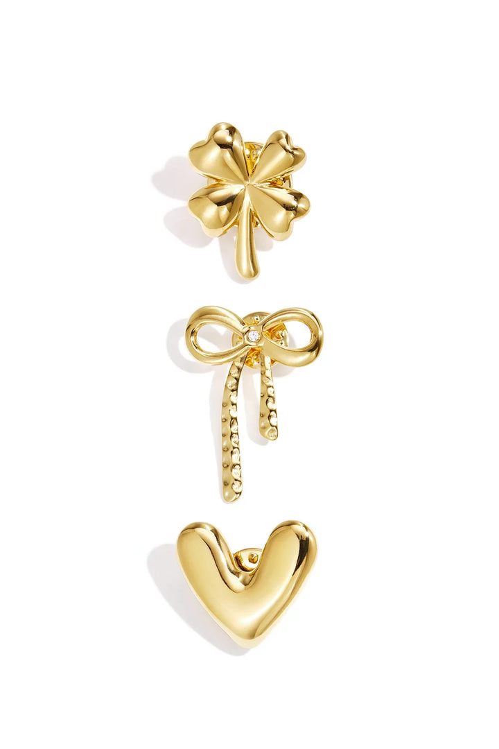 Broches Set Goud | 3 Stuks (Hart, Strik & Klavertje Vier)