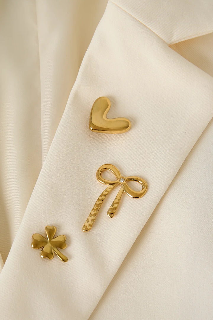Broches Set Goud | 3 Stuks (Hart, Strik & Klavertje Vier)