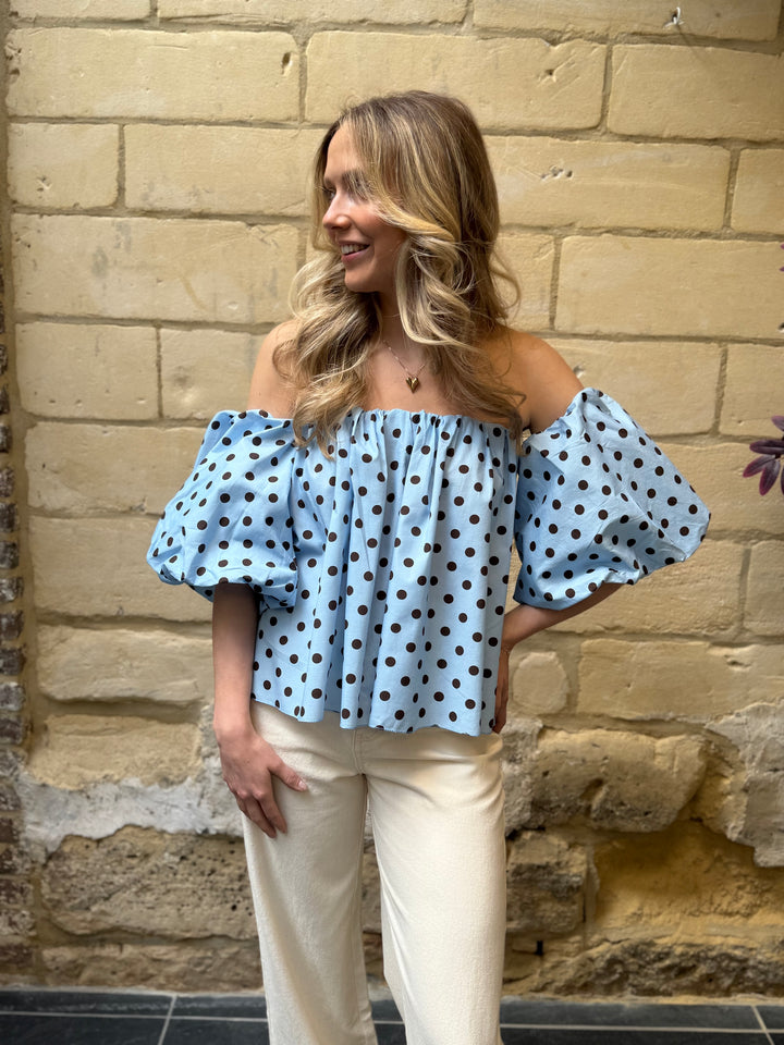 Top Britt Off-Shoulder Blauw
